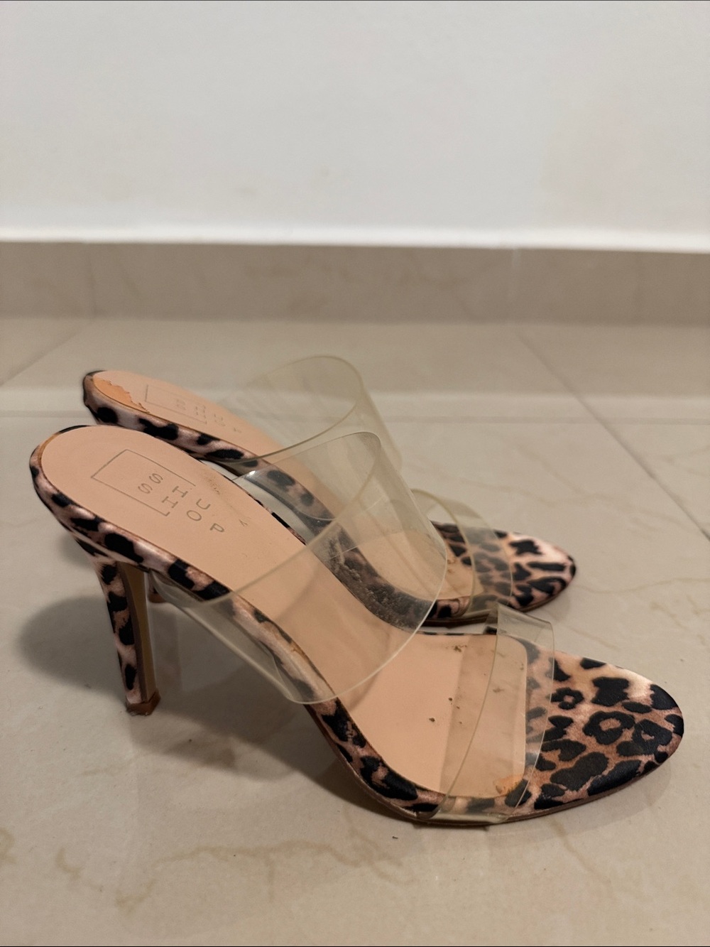 ShuShop Leopard Print Clear-Strap High Heels - Nude/Clear